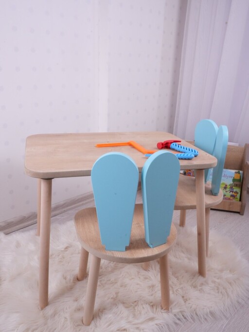 Set masa si scaun pentru copii, Bambini, Bunny One Chair Set, MDF , Albastru bebeluș / Maro