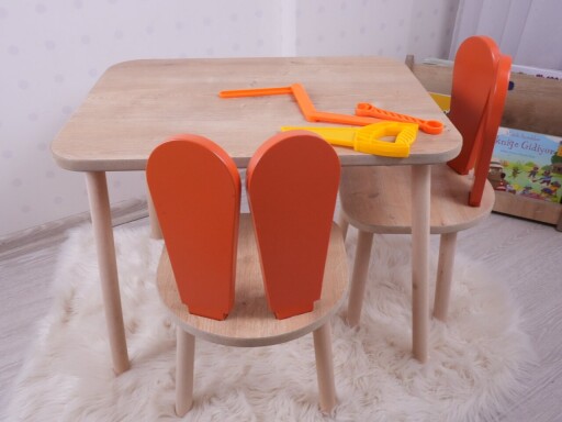 Set masa si scaun pentru copii, Bambini, Bunny One Chair Set, MDF , Portocaliu/Maro