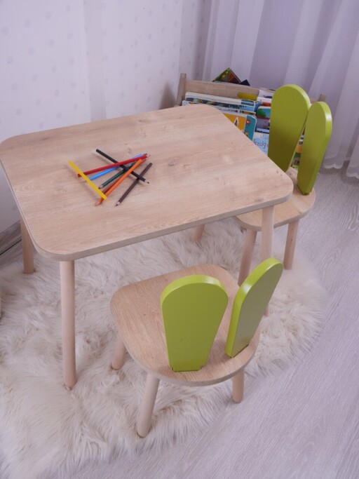 Set masa si scaun pentru copii, Bambini, Bunny One Chair Set, MDF , Verde fistic / Maro