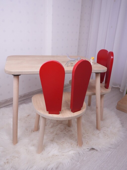 Set masa si scaun pentru copii, Bambini, Bunny One Chair Set, MDF , Rosu maro