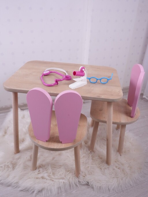 Set masa si scaun pentru copii, Bambini, Bunny Two Chair Set, MDF , Roz/Maro