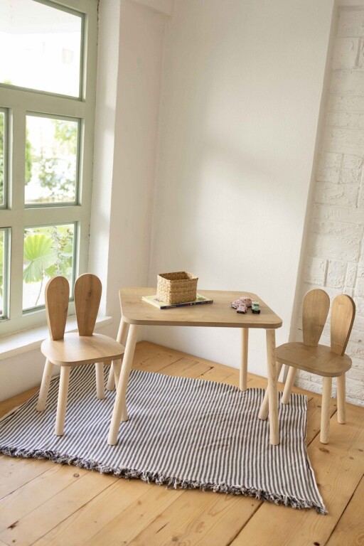 Set masa si scaun pentru copii, Bambini, Bunny Two Chair Set, MDF , Maro