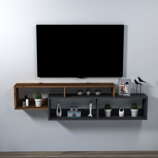 Comoda TV, Arnetti, Atlantis, 160x42 cm, PAL, Nuc deschis / Antracit
