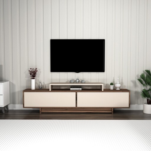Comoda TV, Arnetti, Grasyas, 180x50 cm, PAL, Nuc deschis / Bej