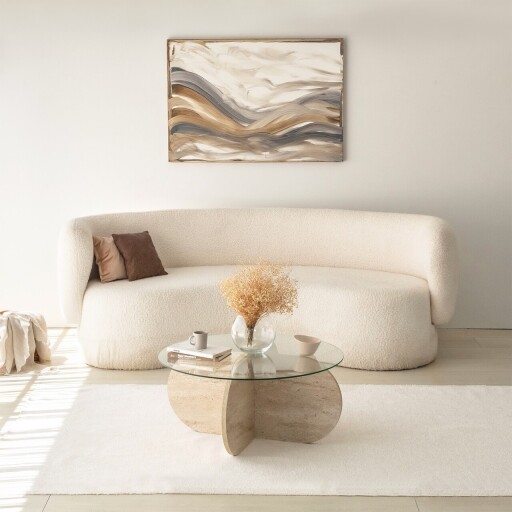 Masuta de cafea, Neostill, Bubble, Blat: 100% STICLA, Travertin