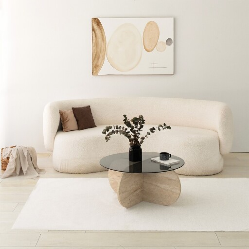 Masuta de cafea, Neostill, Bubble, Blat: 100% STICLA, Travertin / Fumure