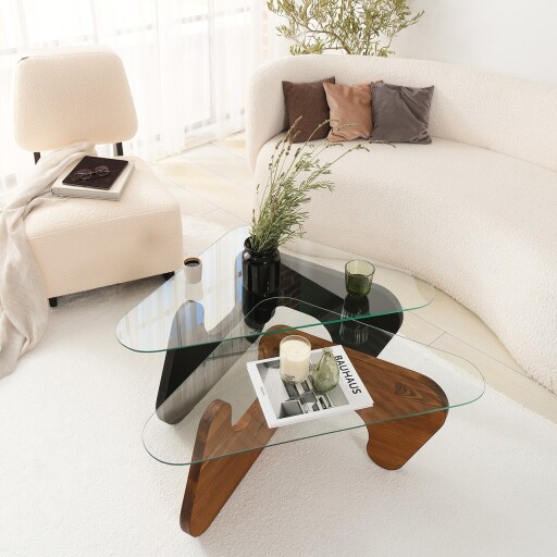 Set masute 2 piese, Neostill, Freya, Sticla temperata, Negru / Castaniu