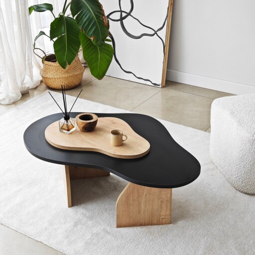 Masuta de cafea, Neostill, Melted, 105x35x65 cm, PAL melaminat, Stejar negru / safir