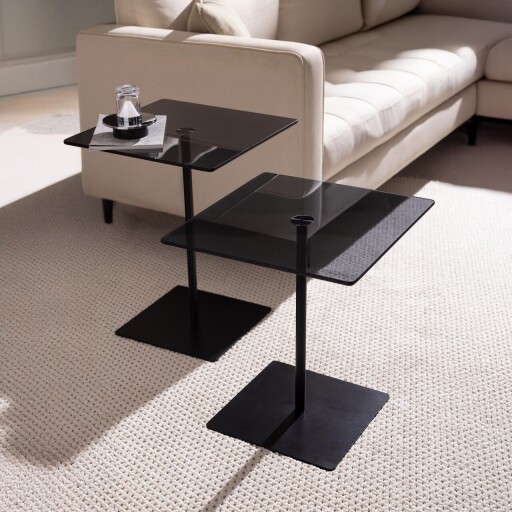 Set masute de cafea, Neostill, Elegante 2, Sticla temperata, Negru / Fume