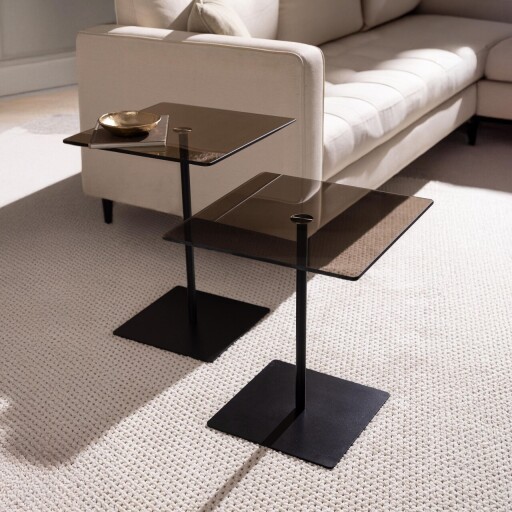 Set masute de cafea, Neostill, Elegante 2, Sticla temperata, Negru/Bronz