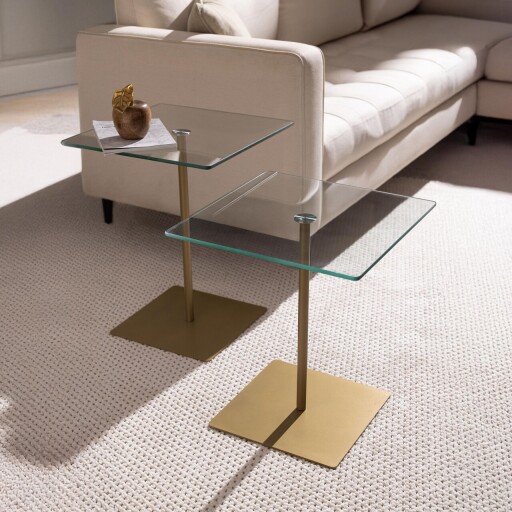 Set masute de cafea, Neostill, Elegante 2, Sticla temperata, Auriu / Transparent