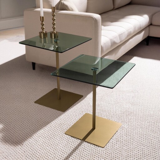 Set masute de cafea, Neostill, Elegante 2, Sticla temperata, Aur/Verde