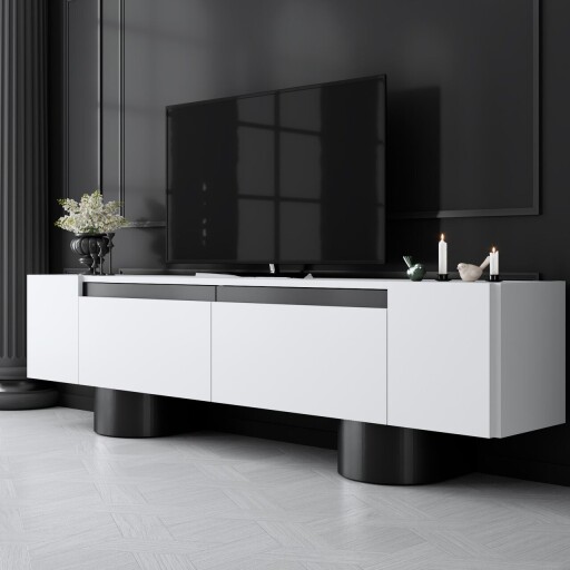 Comoda TV, Bexley, Bohem, 180x50x30 cm, PAL, Alb/Negru