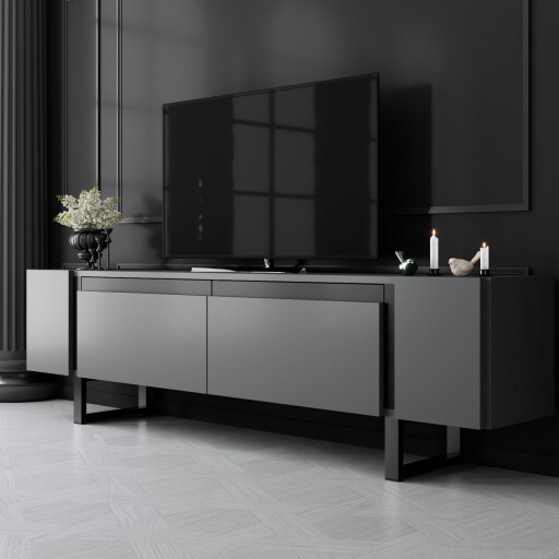 Comoda TV, Bexley, Yildiz, 180x50x30 cm, PAL, Antracit / Negru