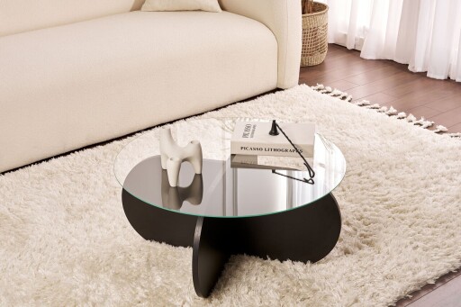 Masuta de cafea, Nordure, Aeris, 75x35x75 cm, Sticla temperata , Negru lemn / Fumuriu