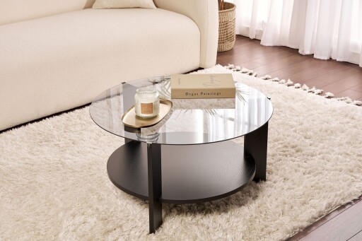 Masuta de cafea, Nordure, Clara, 75x40x75 cm, Sticla temperata , Negru lemn / Fumuriu