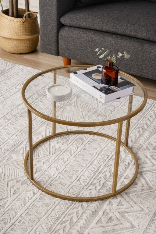 Masuta de cafea, Caliente, Berlin, 60x43x60 cm, Sticla temperata, Auriu