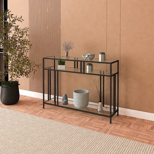 Bufet, Caliente, Venedik, 100x30x78 cm, Sticla temperata, Negru