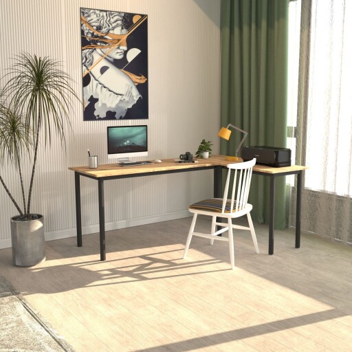 Birou, Caliente, Viva L, 150x74 cm, PAL, Negru / Pin Atlantic