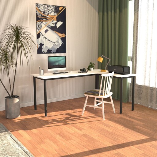 Birou, Caliente, Viva L, 150x74 cm, PAL, Alb/Negru