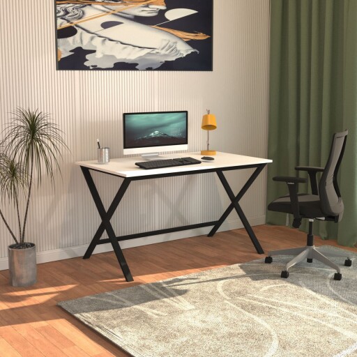 Birou, Caliente, Elite, 120x77x70 cm, PAL, Alb/Negru