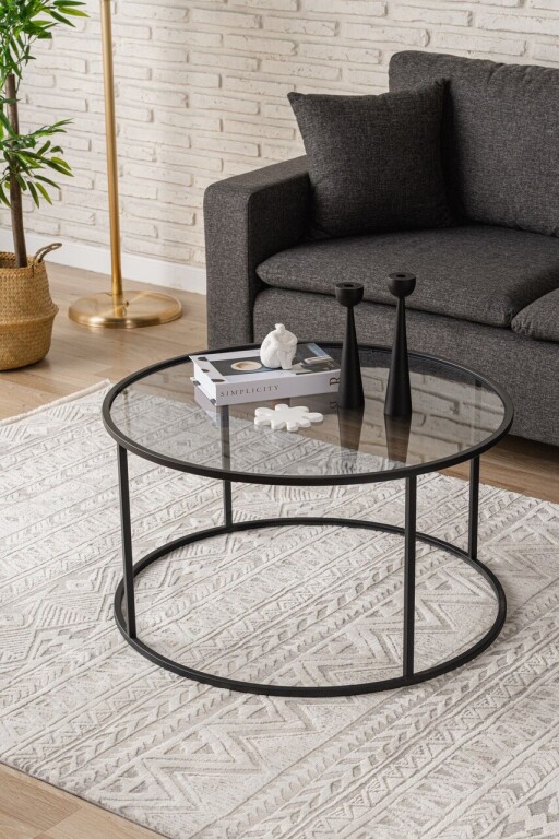 Masuta de cafea, Caliente, Startis 80, 80x43x80 cm, Sticla temperata, Negru / Fume