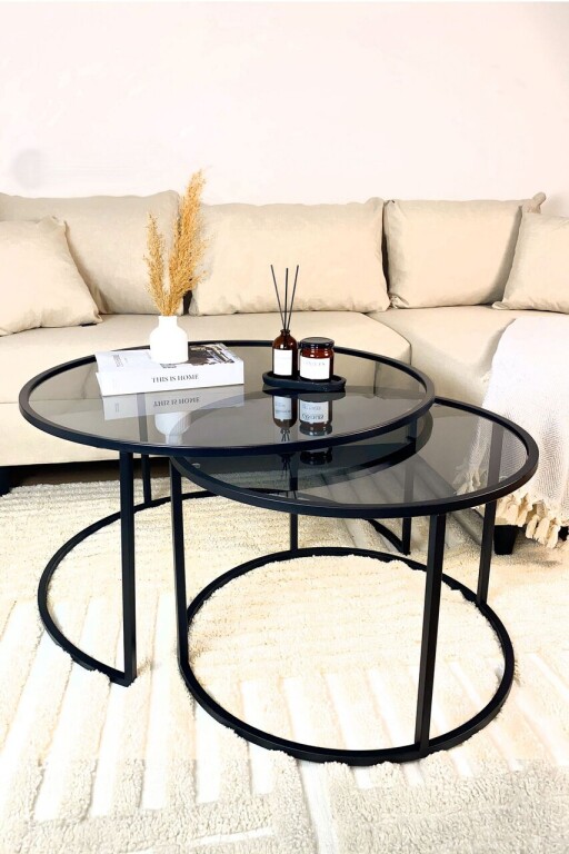 Masuta de cafea, Caliente, Tokyo 80, 80x43x80 cm, Sticla temperata, Negru / Fume