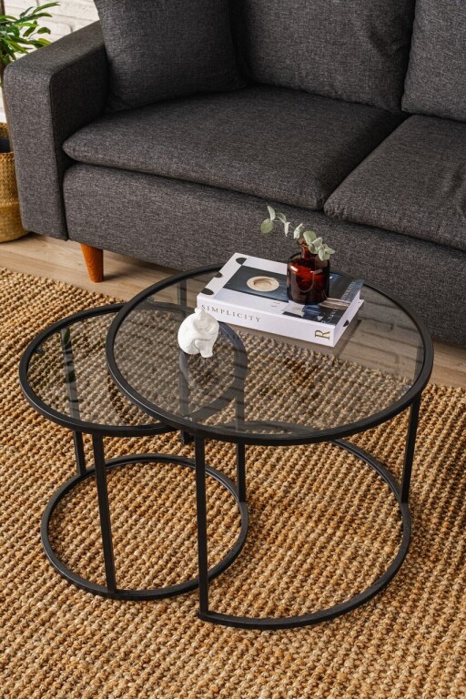 Masuta de cafea, Caliente, Tokyo 60, 60x43x60 cm, Sticla temperata, Negru / Fume