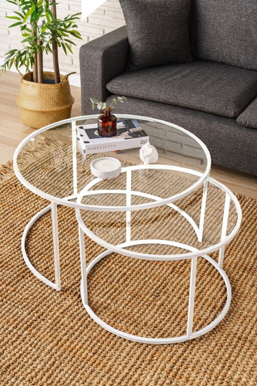 Masuta de cafea, Caliente, Belarus 80, 80x43x80 cm, Sticla temperata, Alb / Transparent