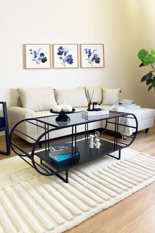 Masuta de cafea, Caliente, Windy, 145x47x50 cm, PAL melaminat / Sticla temperata fumurie, Negru / Fume