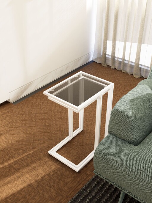 Set masute 3 piese, Caliente, Ibiza C, Sticla temperata, Alb / Fum