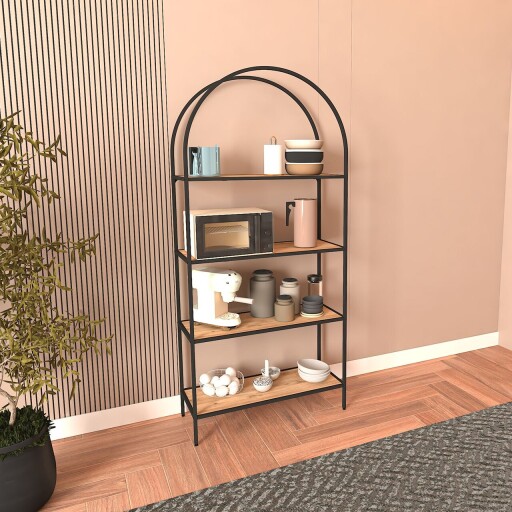 Corp biblioteca, Caliente, Mona 80, 80x175x30 cm, PAL, Negru / Pin Atlantic