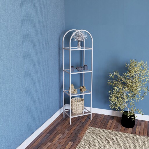 Corp biblioteca, Caliente, Mona 40, 40x145x30 cm, Sticla temperata, Alb / Fum