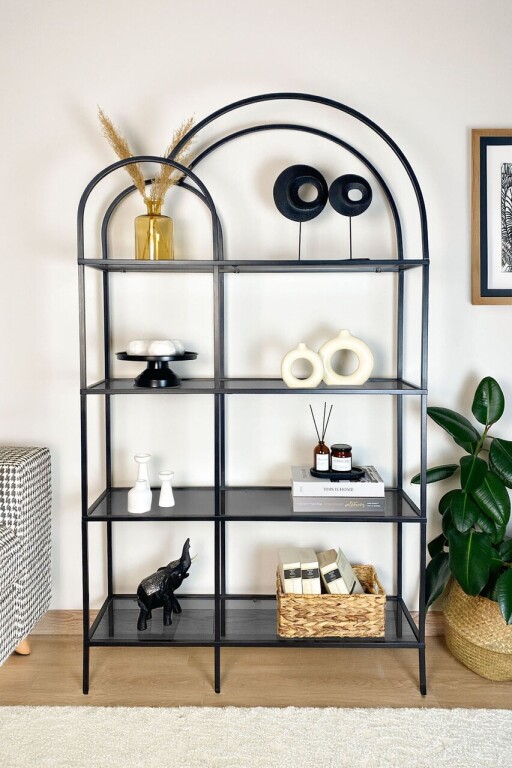 Corp biblioteca, Caliente, Twin, 100x175x30 cm, Sticla temperata, Negru / Fume