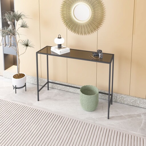 Bufet, Caliente, Canvas, 100x80x30 cm, Sticla temperata, Negru / Fume