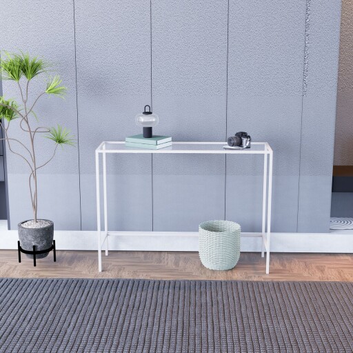 Bufet, Caliente, Canvas, 100x80x30 cm, Sticla temperata, Alb / Transparent