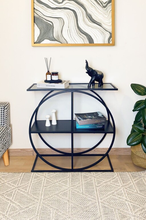 Bufet, Caliente, Cloudy, 80x83x30 cm, PAL melaminat / Sticla temperata fumurie, Negru / Fume