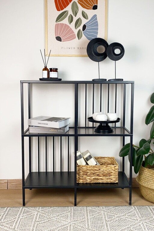 Bufet, Caliente, Sunny, 80x90x30 cm, PAL;Sticla temperata, Negru / Fume