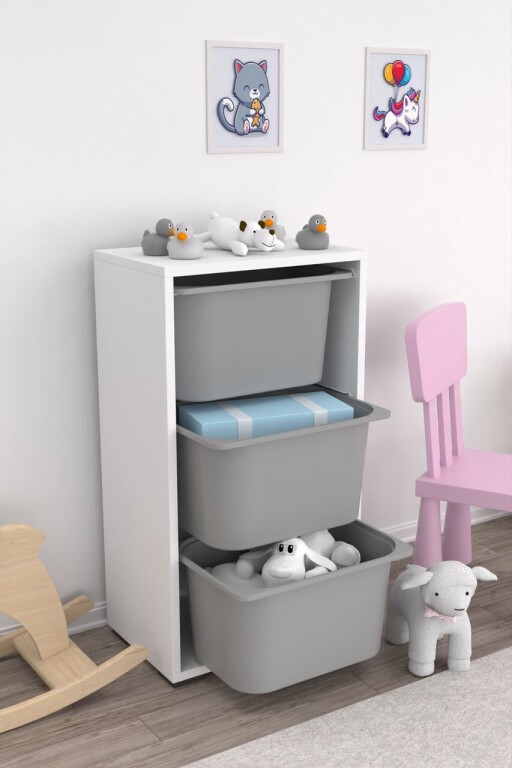 Dulap multifunctional, Estella, Bronz 3D, 45x90x30 cm, PAL, Alb/Gri