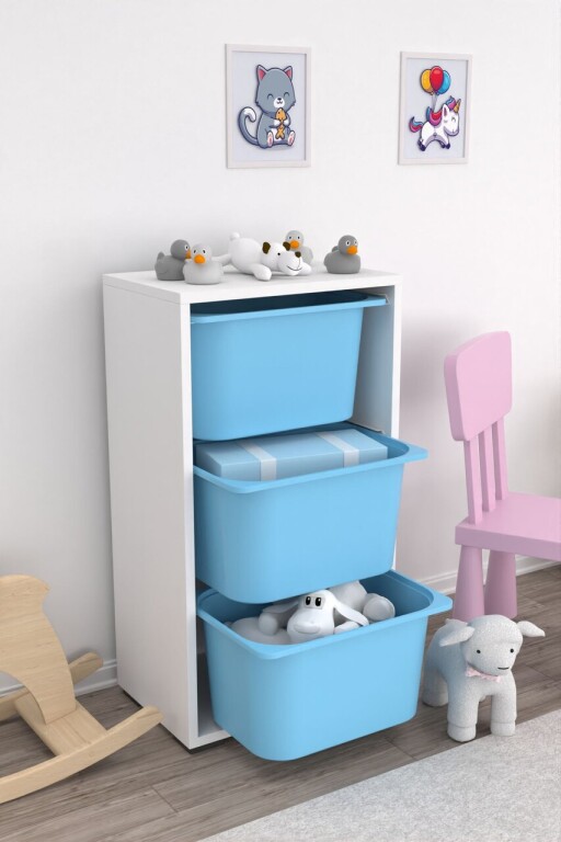 Dulap multifunctional, Estella, Bronz 3D, 45x90x30 cm, PAL, Alb/Albastru