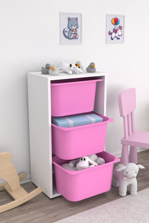 Dulap multifunctional, Estella, Bronz 3D, 45x90x30 cm, PAL, Alb/Roz