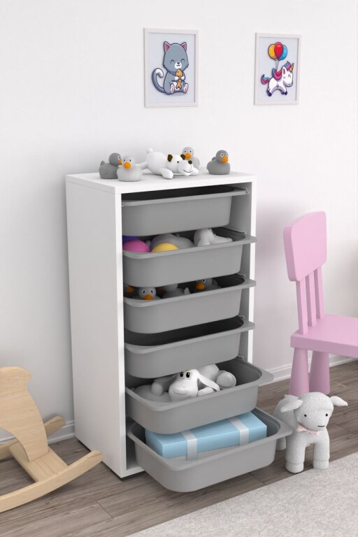 Dulap multifunctional, Estella, Bronz 6N, PAL, Alb/Gri