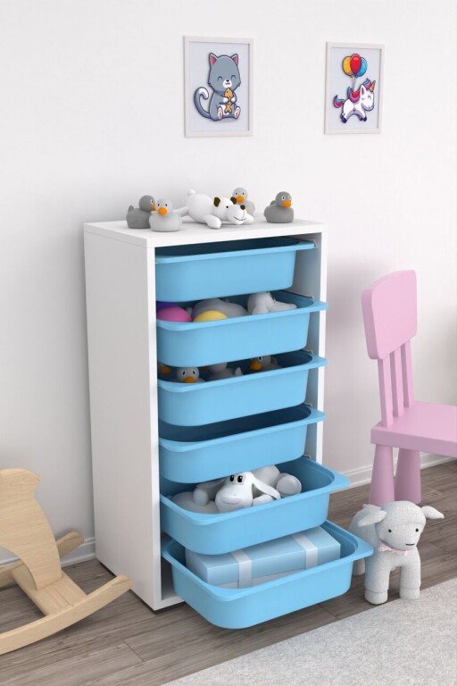 Dulap multifunctional, Estella, Bronz 6N, PAL, Alb/Albastru