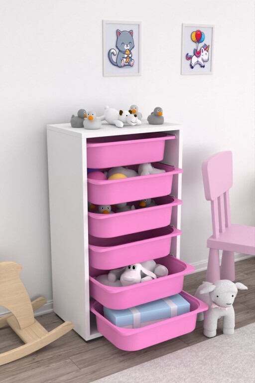 Dulap multifunctional, Estella, Bronz 6N, PAL, Alb/Roz