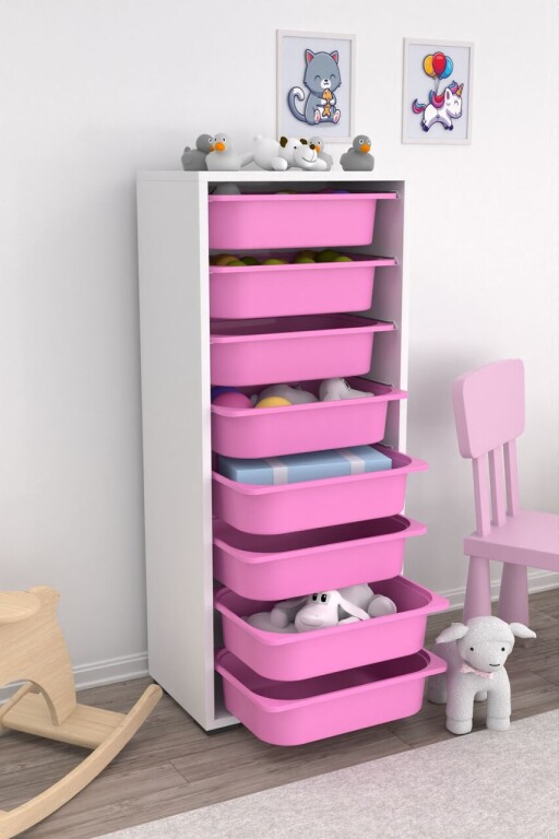 Dulap multifunctional, Estella, Cara 8N, PAL, Alb/Roz