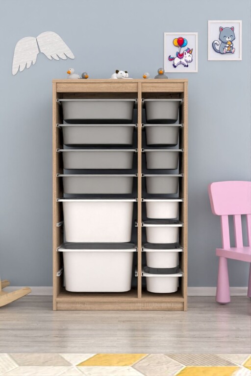 Dulap multifunctional, Estella, Montana Xs 2D4N8U, 69x112 cm, PAL, Gri Sonomo / Alb