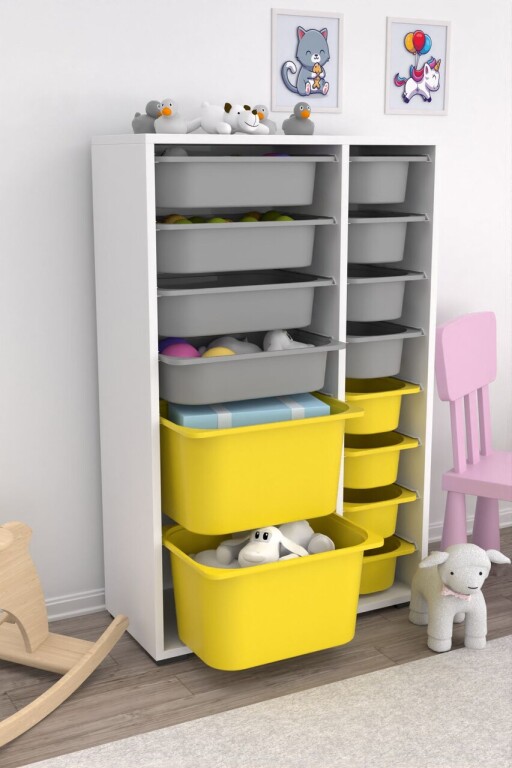 Dulap multifunctional, Estella, Rine 2D4K8U, PAL, Alb / Gri / Galben