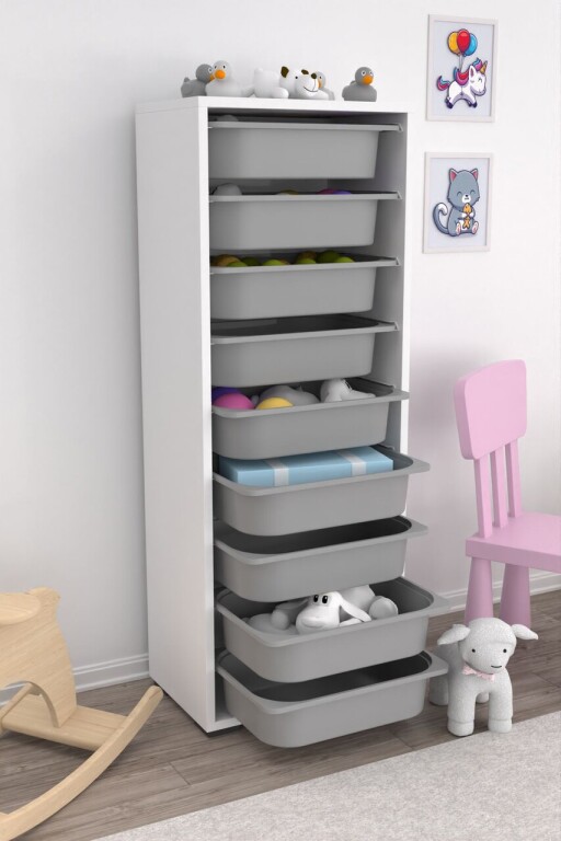 Dulap multifunctional, Estella, Zola 9N, PAL, Alb/Gri