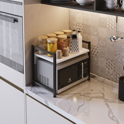 Raft de bucatarie, Estella, Malta, 53x41x35 cm, PAL, Alb/Negru