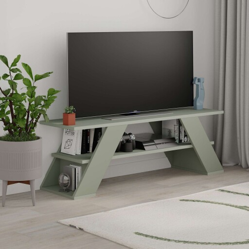 Comoda TV, Homitis, Farfalla, 120x40x33 cm, PAL, Verde cenusiu